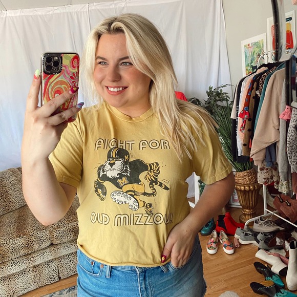Free People Tops - free people yellow retrobrand sports graphic tee